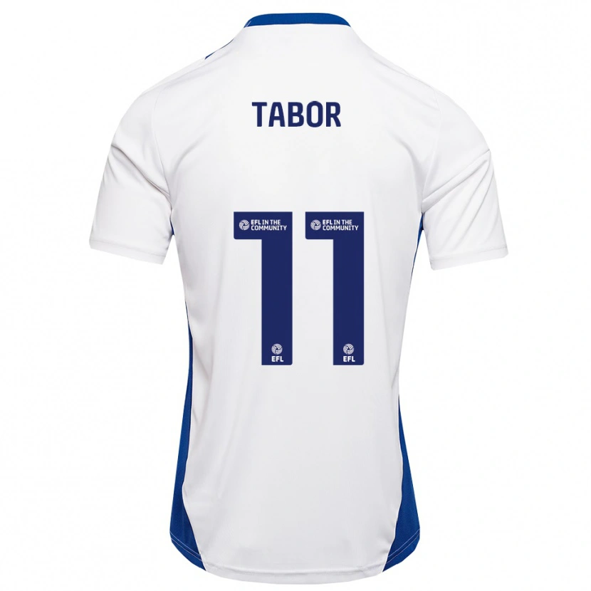 Danxen Bambino Maglia Jake Tabor #11 Bianco Blu Kit Gara Away 2025/26 Maglietta
