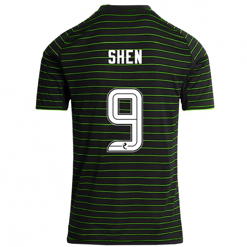 Danxen Bambino Maglia Shen Mengyu #9 Nero Verde Kit Gara Away 2025/26 Maglietta