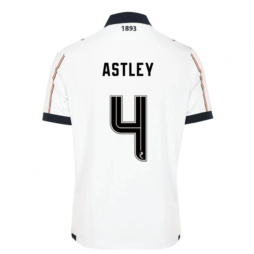 Danxen Bambino Maglia Ryan Astley #4 Bianco Blu Navy Rosso Kit Gara Away 2025/26 Maglietta