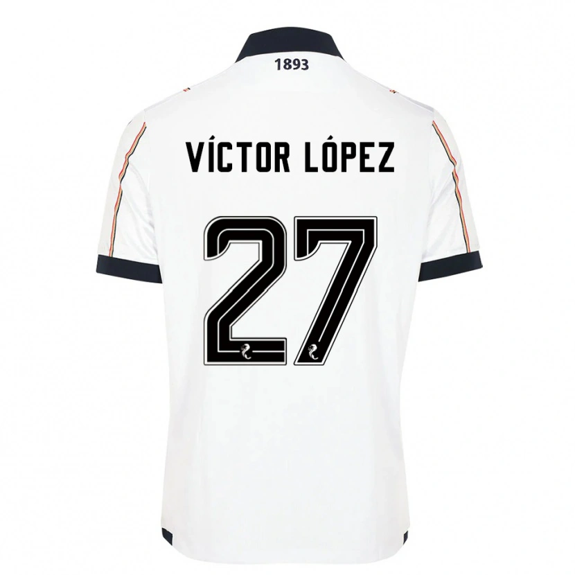 Danxen Bambino Maglia Víctor López #27 Bianco Blu Navy Rosso Kit Gara Away 2025/26 Maglietta