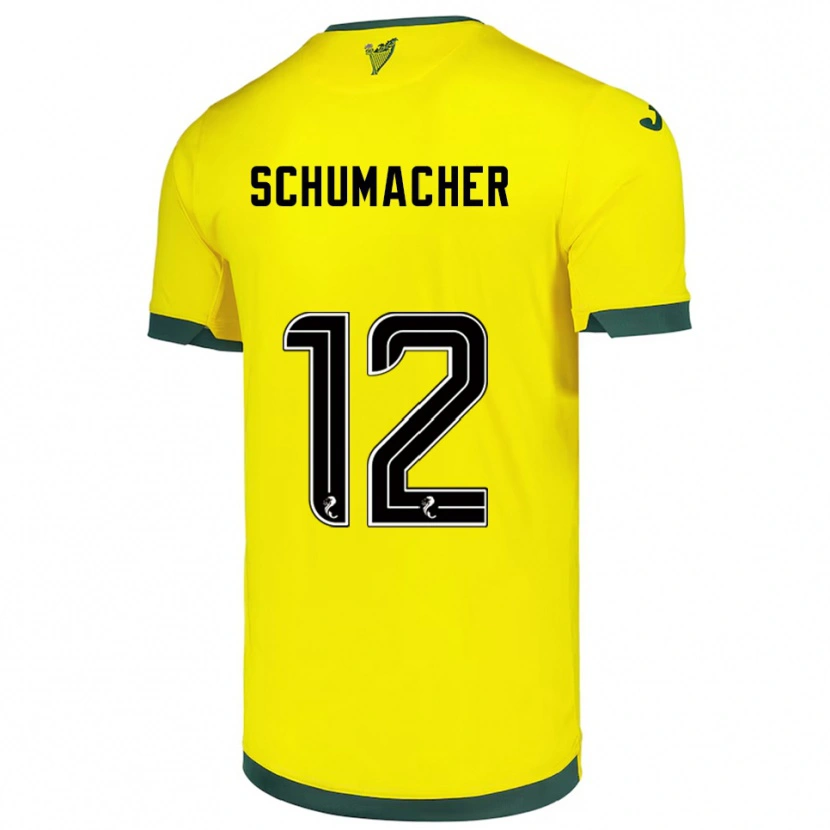 Danxen Bambino Maglia Noa Schumacher #12 Giallo Verde Kit Gara Away 2025/26 Maglietta