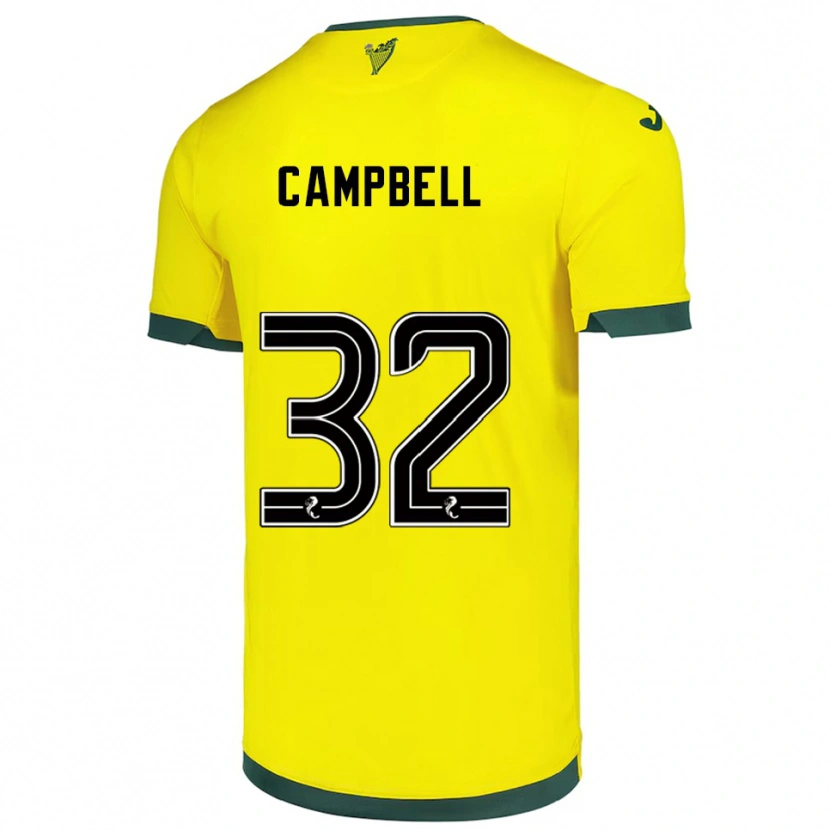Danxen Bambino Maglia Josh Campbell #32 Giallo Verde Kit Gara Away 2025/26 Maglietta