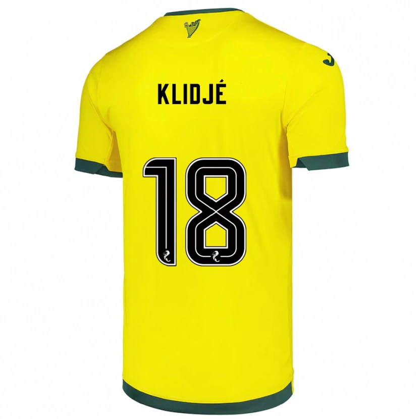 Danxen Bambino Maglia Thibault Klidjé #18 Giallo Verde Kit Gara Away 2025/26 Maglietta