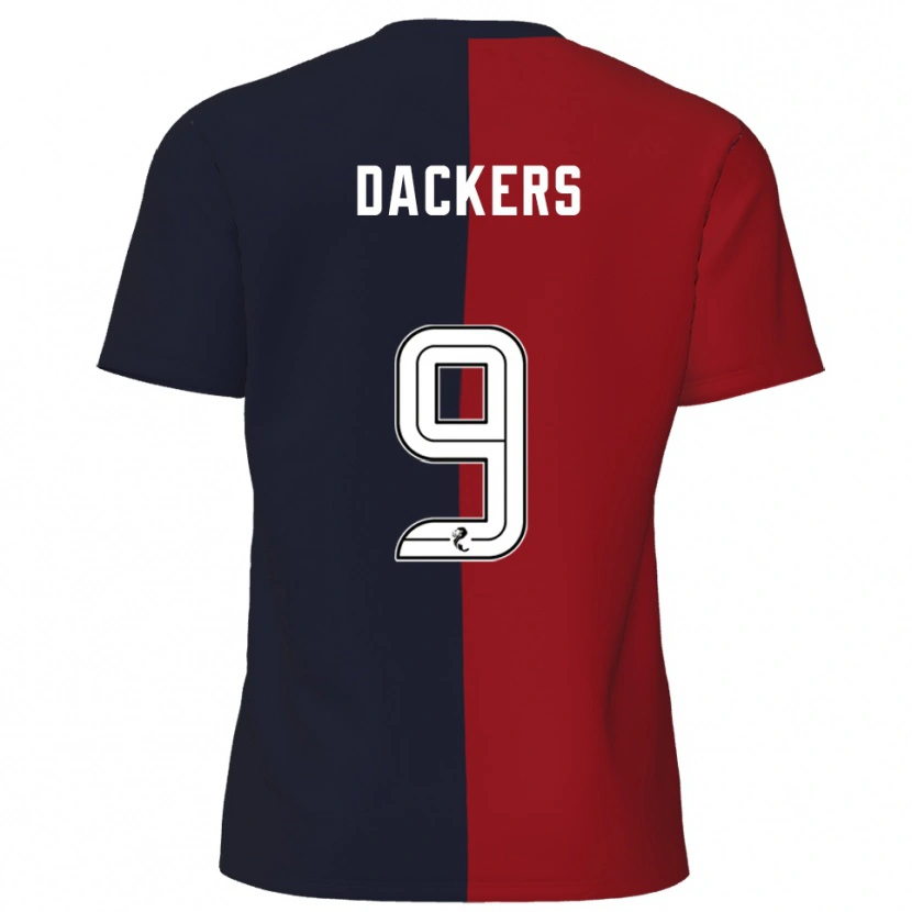 Danxen Bambino Maglia Marcus Dackers #9 Rosso Blu Navy Kit Gara Away 2025/26 Maglietta