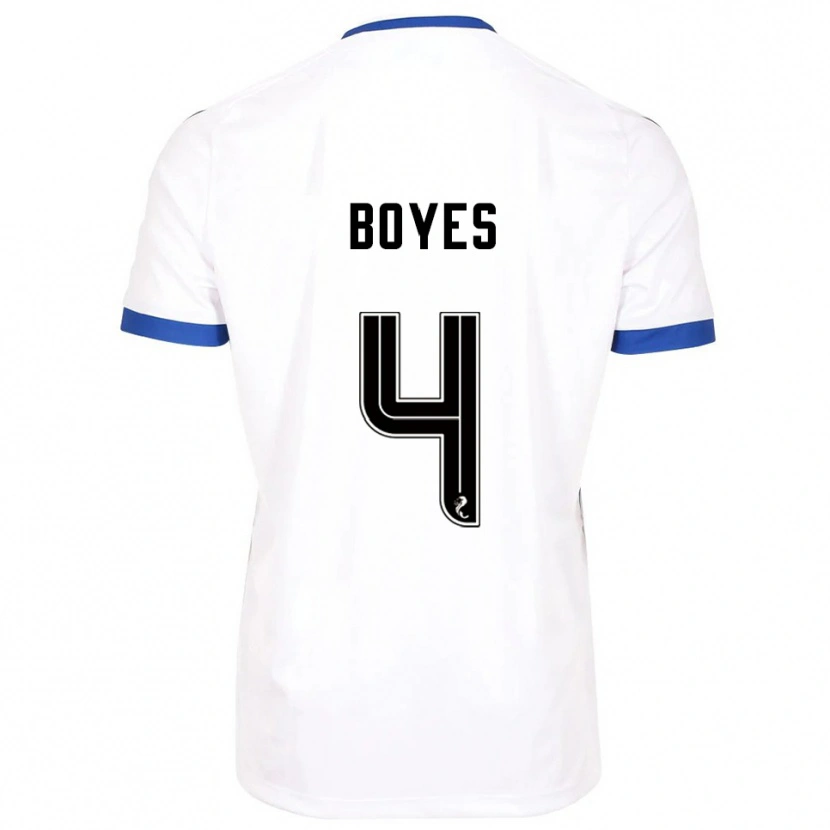 Danxen Bambino Maglia Morgan Boyes #4 Bianco Blu Kit Gara Away 2025/26 Maglietta