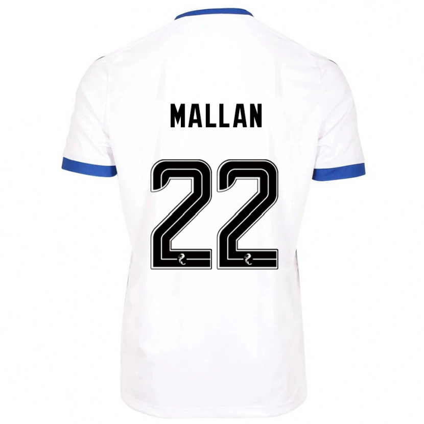 Danxen Bambino Maglia Stevie Mallan #22 Bianco Blu Kit Gara Away 2025/26 Maglietta