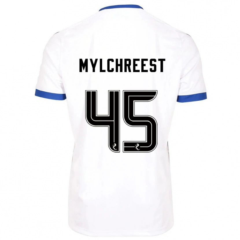 Danxen Bambino Maglia Jackson Mylchreest #45 Bianco Blu Kit Gara Away 2025/26 Maglietta