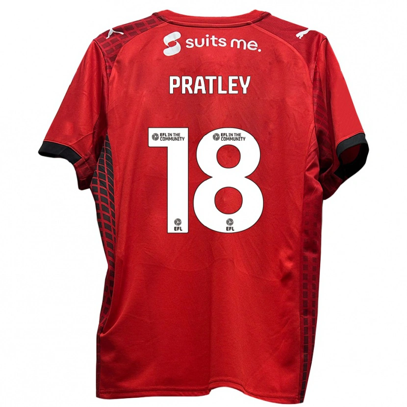 Danxen Uomo Maglia Darren Pratley #18 Rosso Nero Kit Gara Home 2025/26 Maglietta