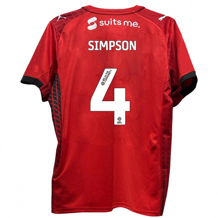 Danxen Uomo Maglia Jack Simpson #4 Rosso Nero Kit Gara Home 2025/26 Maglietta
