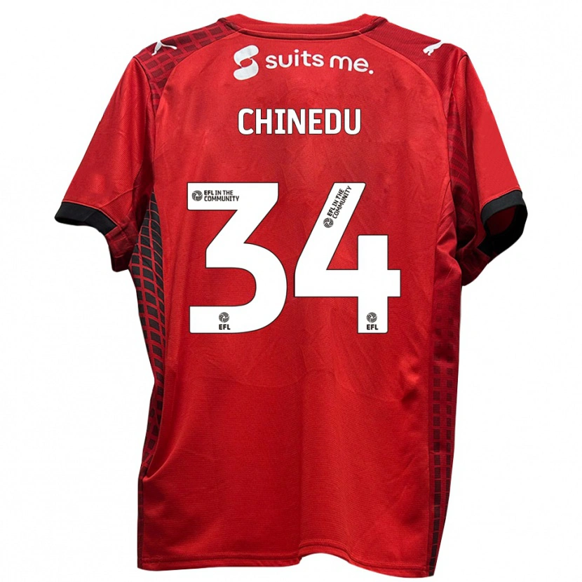 Danxen Uomo Maglia Phillip Chinedu #34 Rosso Nero Kit Gara Home 2025/26 Maglietta