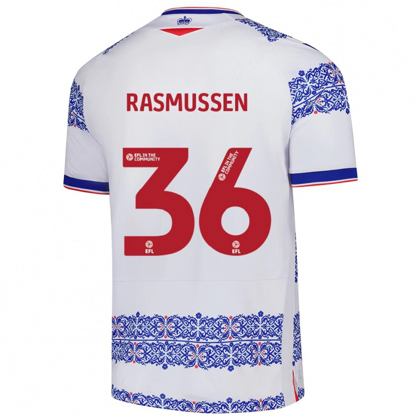 Danxen Uomo Maglia Tash Rasmussen #36 Bianco Blu Kit Gara Home 2025/26 Maglietta
