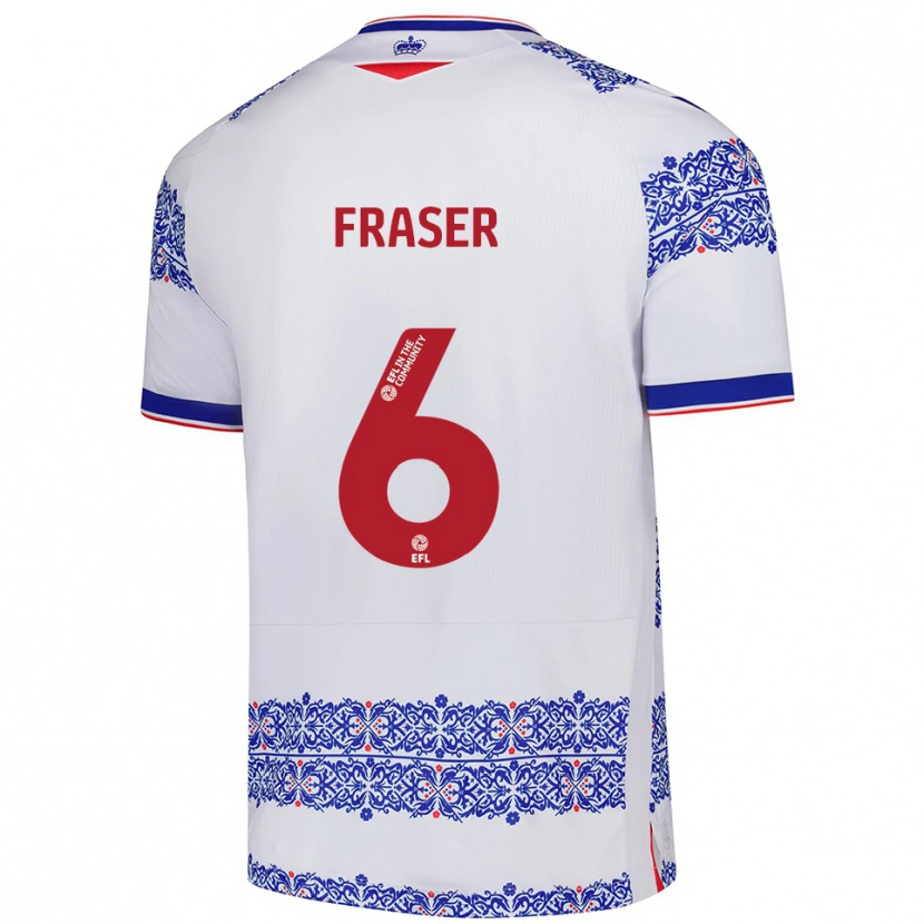 Danxen Uomo Maglia Liam Fraser #6 Bianco Blu Kit Gara Home 2025/26 Maglietta