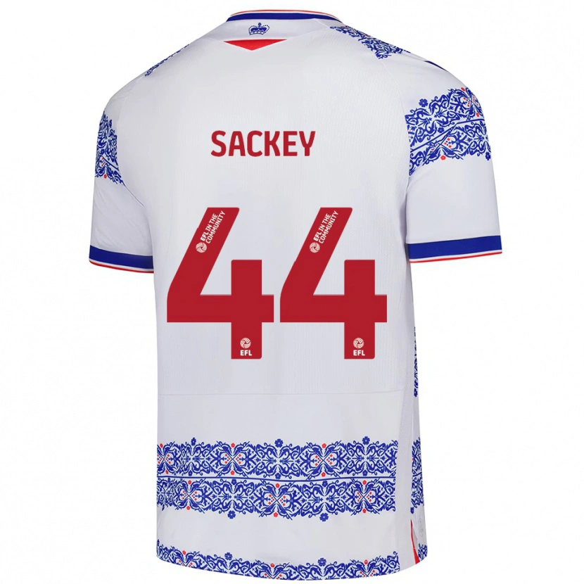 Danxen Uomo Maglia Tyler Sackey #44 Bianco Blu Kit Gara Home 2025/26 Maglietta
