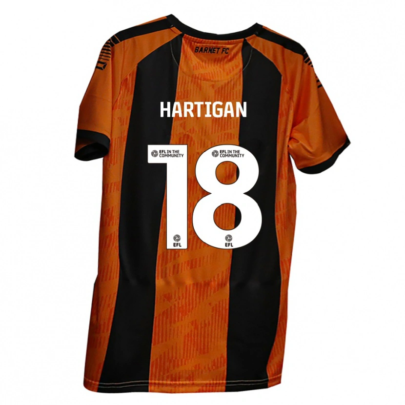 Danxen Uomo Maglia Anthony Hartigan #18 Arancione Nero Kit Gara Home 2025/26 Maglietta