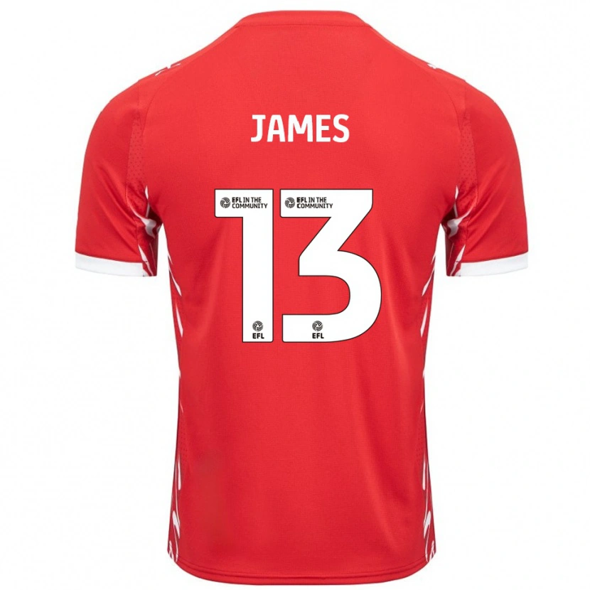 Danxen Uomo Maglia Dominic James #13 Rosso Bianco Kit Gara Home 2025/26 Maglietta