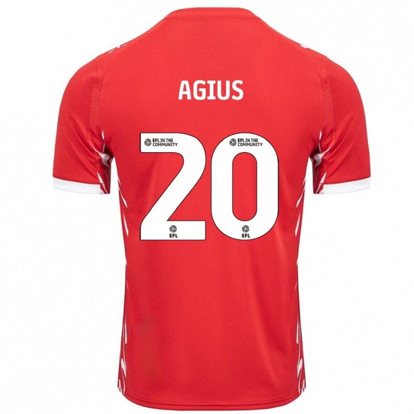 Danxen Uomo Maglia Calum Agius #20 Rosso Bianco Kit Gara Home 2025/26 Maglietta