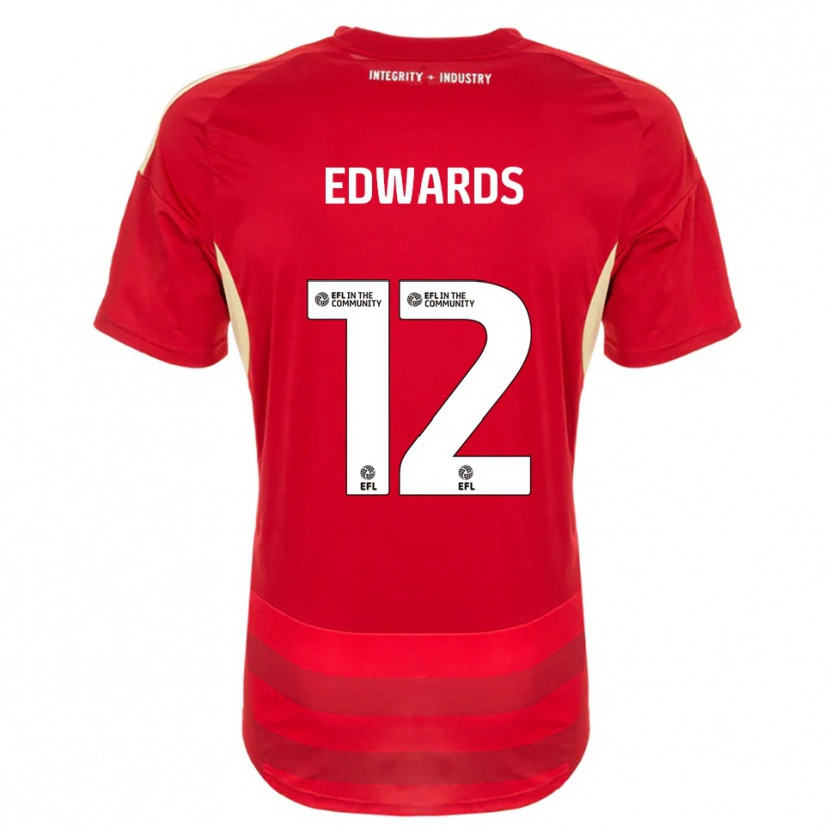 Danxen Uomo Maglia Tom Edwards #12 Rosso Bianco Kit Gara Home 2025/26 Maglietta