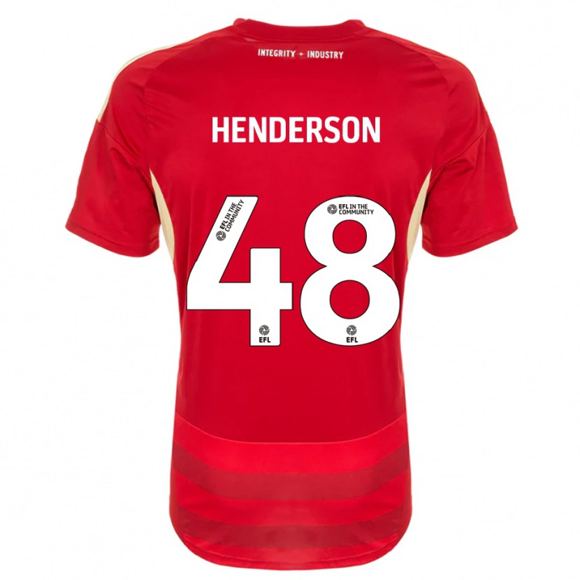 Danxen Uomo Maglia Alfie Henderson #48 Rosso Bianco Kit Gara Home 2025/26 Maglietta