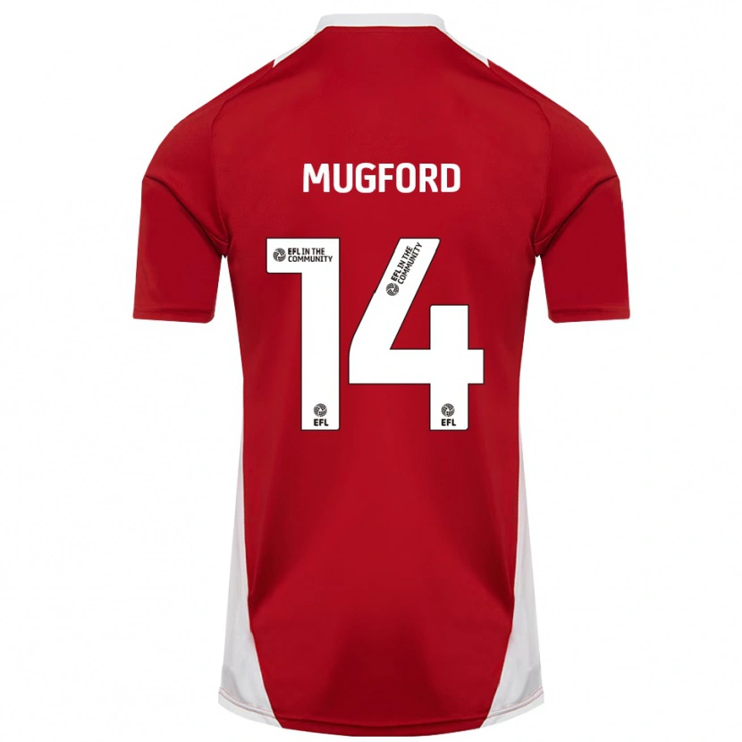 Danxen Uomo Maglia Mia Mugford #14 Rosso Bianco Oro Kit Gara Home 2025/26 Maglietta