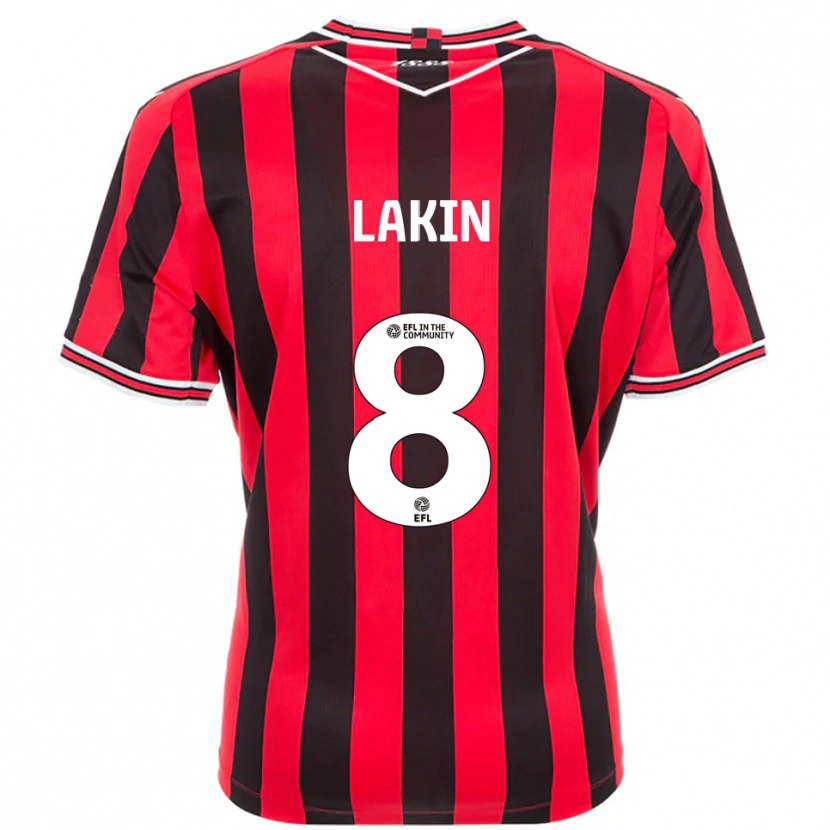 Danxen Uomo Maglia Charlie Lakin #8 Rosso Nero Kit Gara Home 2025/26 Maglietta