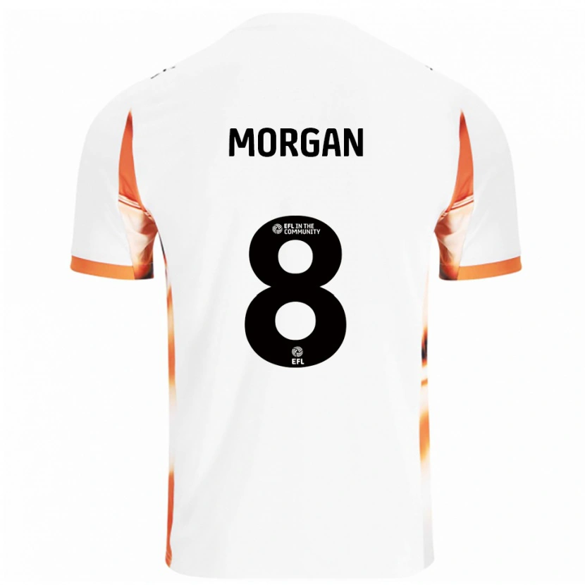 Danxen Uomo Maglia Albie Morgan #8 Bianco Arancione Nero Kit Gara Away 2025/26 Maglietta