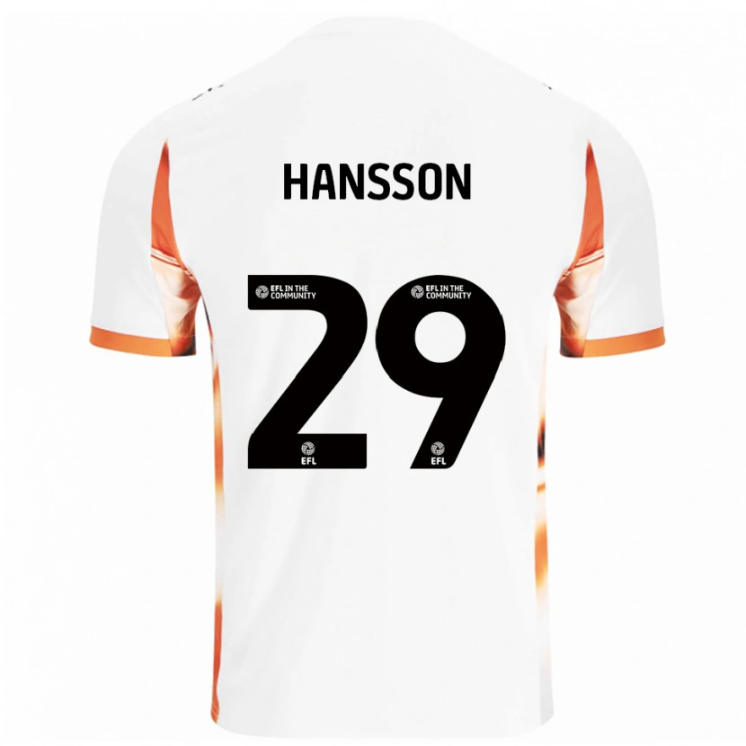 Danxen Uomo Maglia Emil Hansson #29 Bianco Arancione Nero Kit Gara Away 2025/26 Maglietta