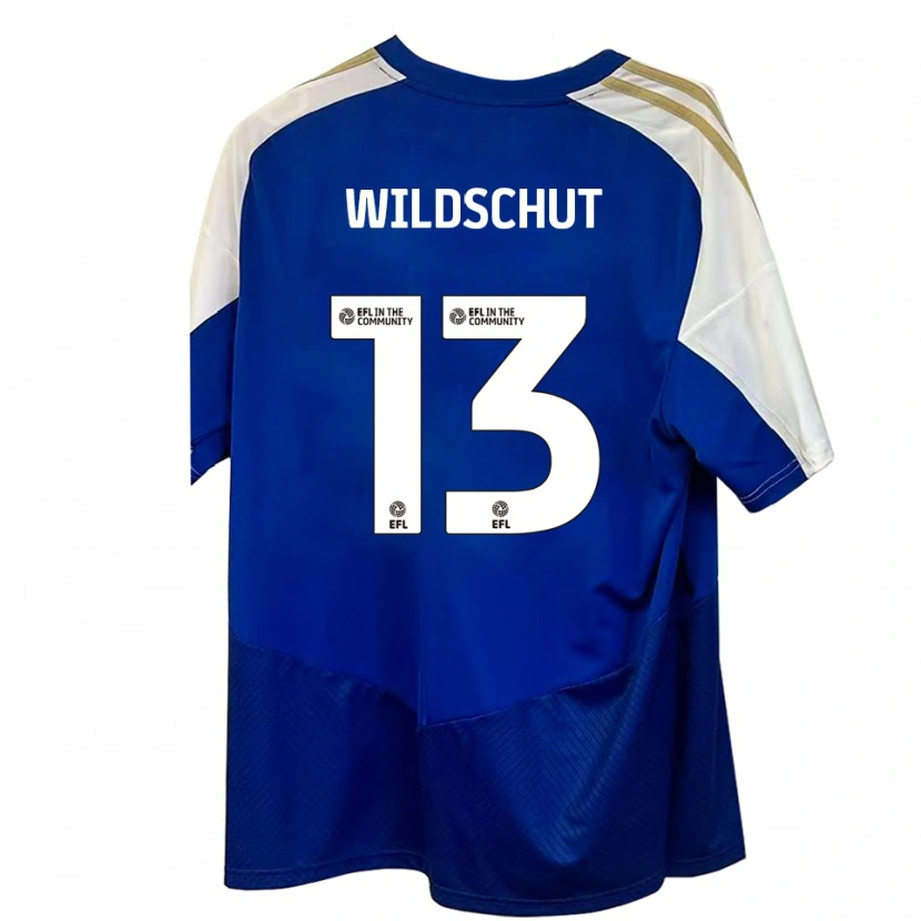 Danxen Uomo Maglia Yanic Wildschut #13 Blu Bianco Oro Kit Gara Away 2025/26 Maglietta