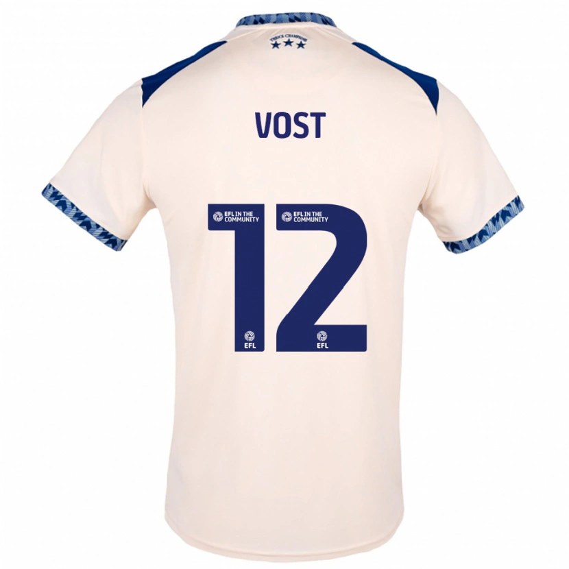 Danxen Uomo Maglia Daniel Vost #12 Bianco Sporco Blu Navy Kit Gara Away 2025/26 Maglietta