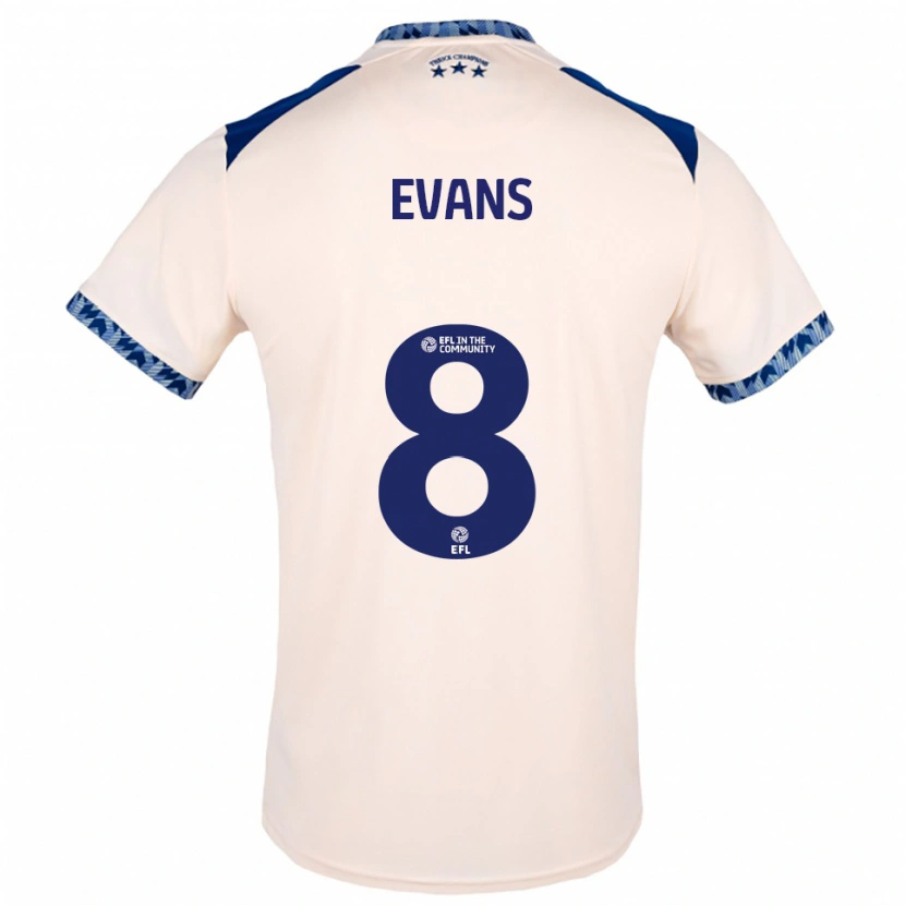 Danxen Uomo Maglia Charley Evans #8 Bianco Sporco Blu Navy Kit Gara Away 2025/26 Maglietta
