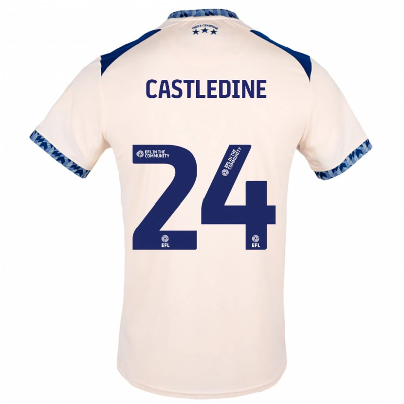 Danxen Uomo Maglia Leo Castledine #24 Bianco Sporco Blu Navy Kit Gara Away 2025/26 Maglietta