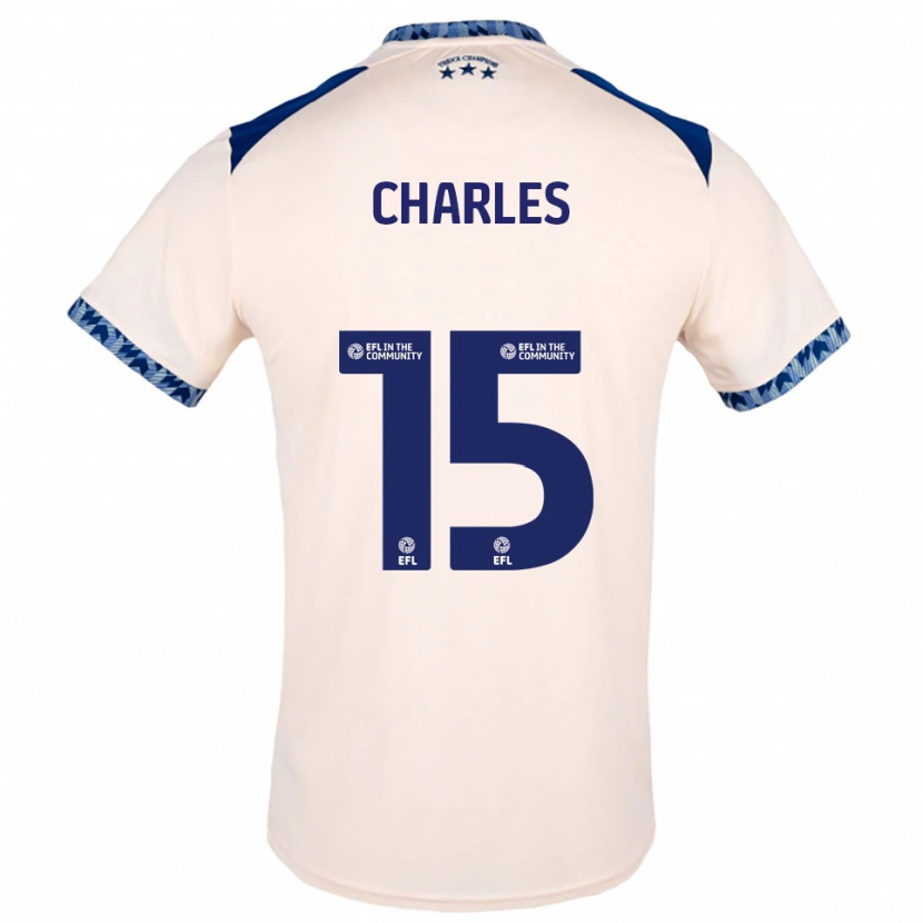 Danxen Uomo Maglia Dion Charles #15 Bianco Sporco Blu Navy Kit Gara Away 2025/26 Maglietta