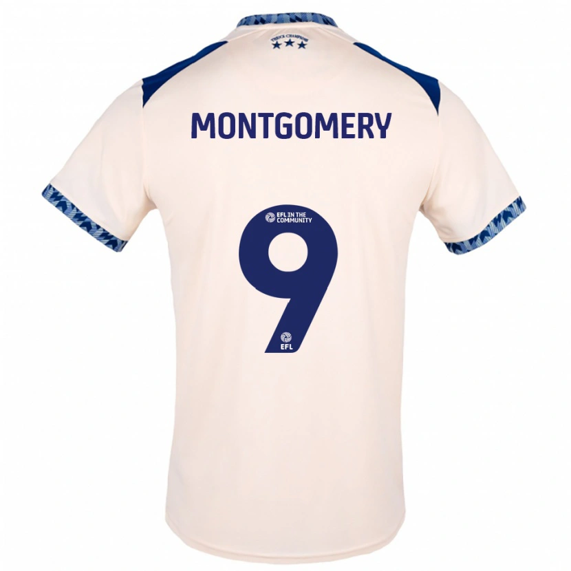 Danxen Uomo Maglia Ria Montgomery #9 Bianco Sporco Blu Navy Kit Gara Away 2025/26 Maglietta