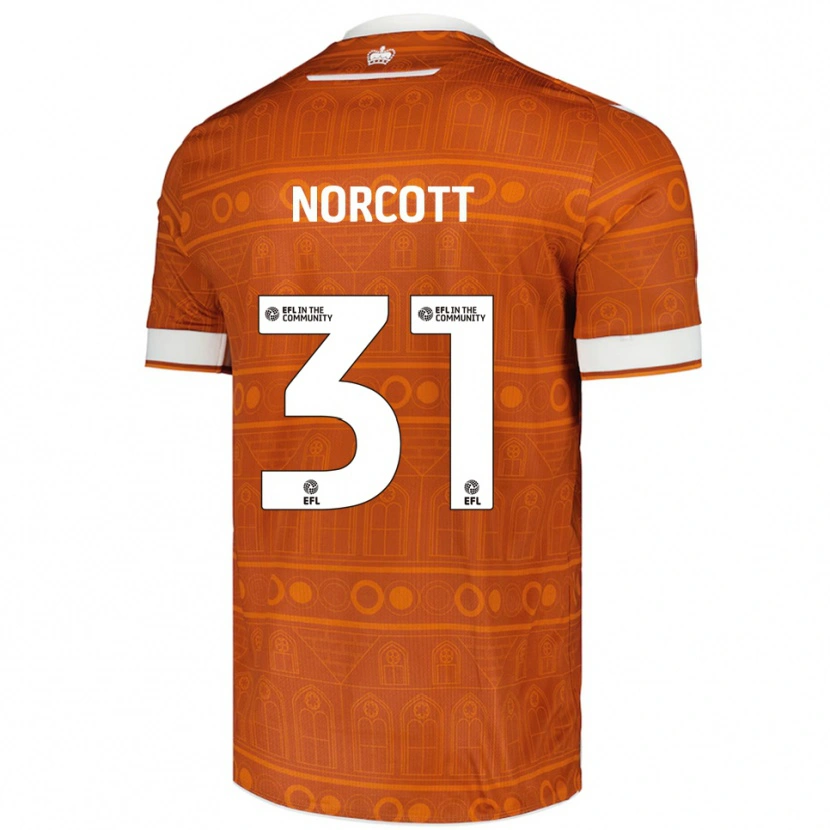 Danxen Uomo Maglia Tom Norcott #31 Arancione Bianco Kit Gara Away 2025/26 Maglietta