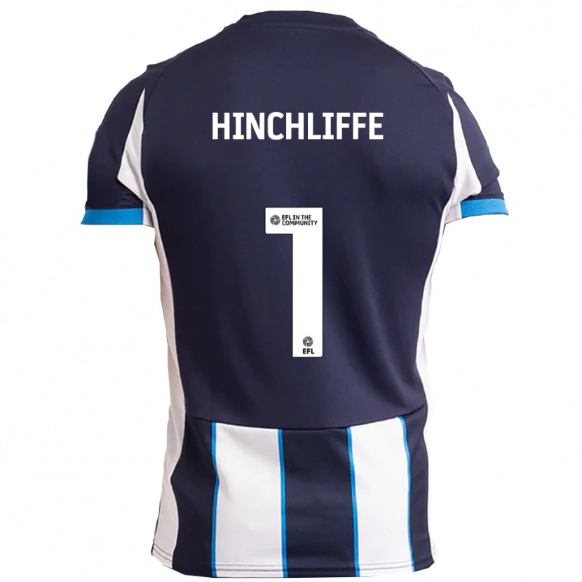 Danxen Uomo Maglia Ben Hinchliffe #1 Bianco Blu Navy Kit Gara Away 2025/26 Maglietta