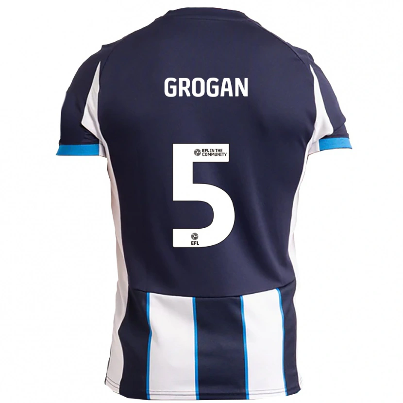Danxen Uomo Maglia Christy Grogan #5 Bianco Blu Navy Kit Gara Away 2025/26 Maglietta
