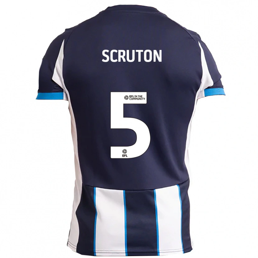 Danxen Uomo Maglia Callum Scruton #5 Bianco Blu Navy Kit Gara Away 2025/26 Maglietta