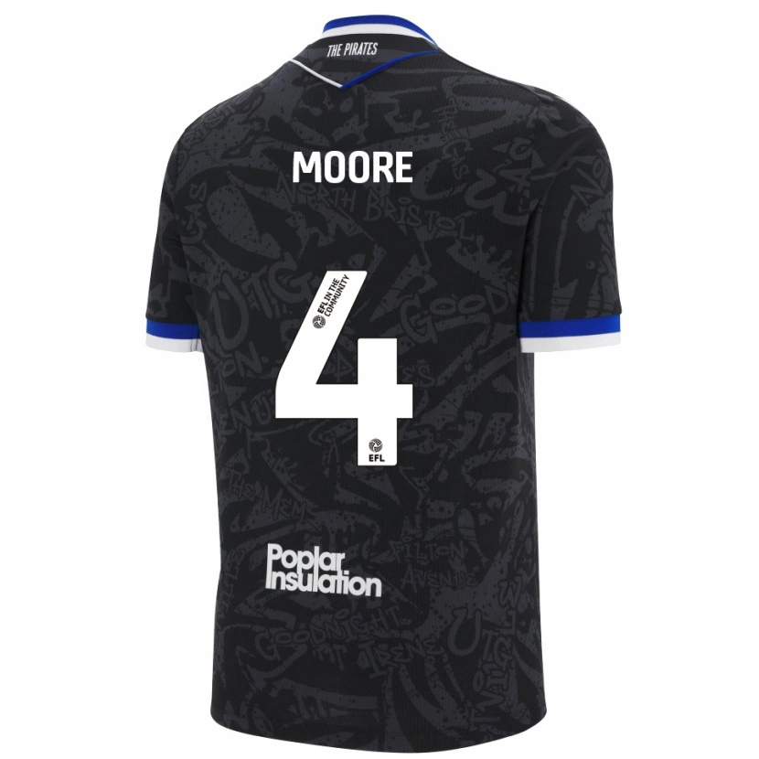 Danxen Uomo Maglia Taylor Moore #4 Nero Bianco Kit Gara Away 2025/26 Maglietta