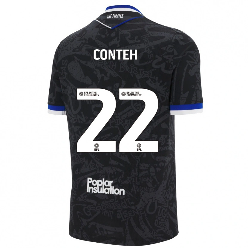 Danxen Uomo Maglia Kamil Conteh #22 Nero Bianco Kit Gara Away 2025/26 Maglietta
