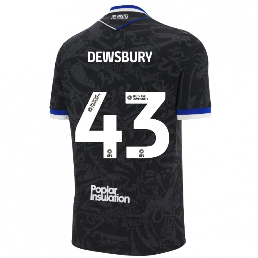 Danxen Uomo Maglia Ollie Dewsbury #43 Nero Bianco Kit Gara Away 2025/26 Maglietta