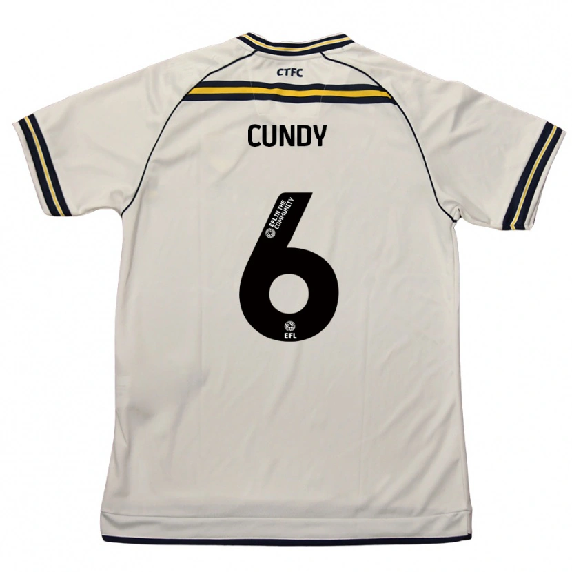 Danxen Uomo Maglia Robbie Cundy #6 Bianco Blu Navy Kit Gara Away 2025/26 Maglietta