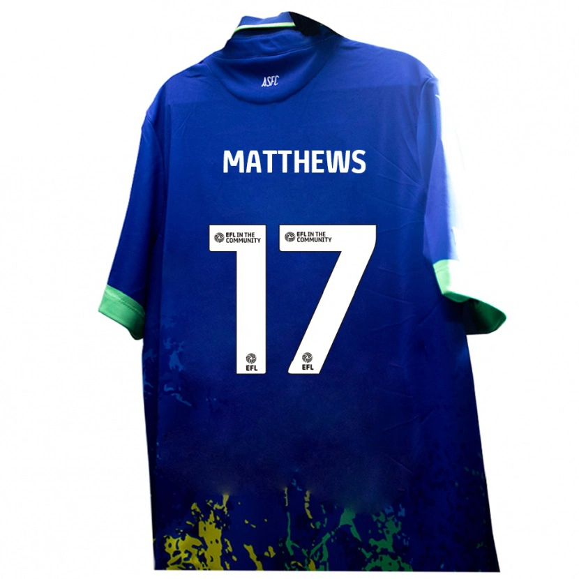 Danxen Uomo Maglia Devon Matthews #17 Blu Giallo Kit Gara Away 2025/26 Maglietta