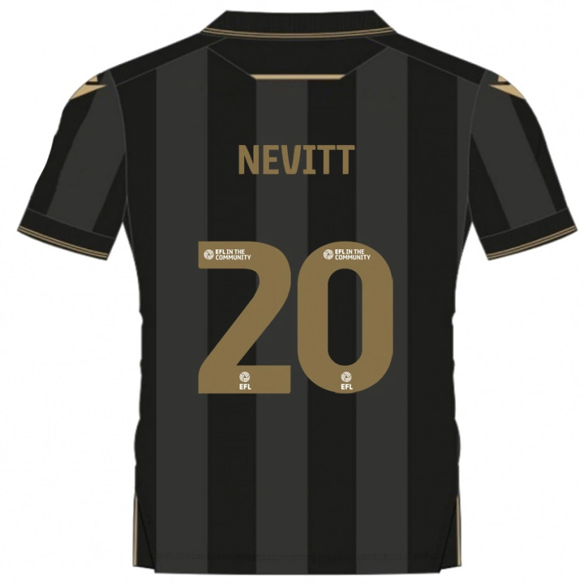 Danxen Uomo Maglia Elliott Nevitt #20 Nero Oro Kit Gara Away 2025/26 Maglietta