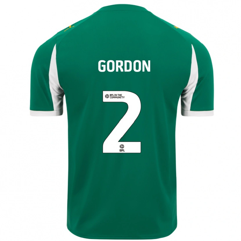 Danxen Uomo Maglia Kellan Gordon #2 Verde Bianco Kit Gara Away 2025/26 Maglietta