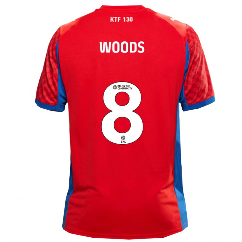 Danxen Uomo Maglia Ryan Woods #8 Rosso Blu Kit Gara Away 2025/26 Maglietta