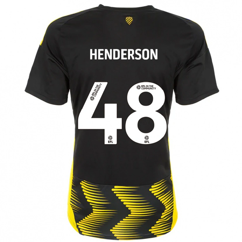 Danxen Uomo Maglia Alfie Henderson #48 Nero Giallo Kit Gara Away 2025/26 Maglietta