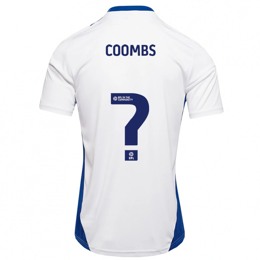 Danxen Uomo Maglia Adam Coombs #0 Bianco Blu Kit Gara Away 2025/26 Maglietta