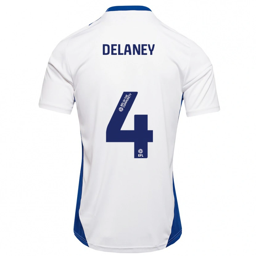 Danxen Uomo Maglia Ryan Delaney #4 Bianco Blu Kit Gara Away 2025/26 Maglietta