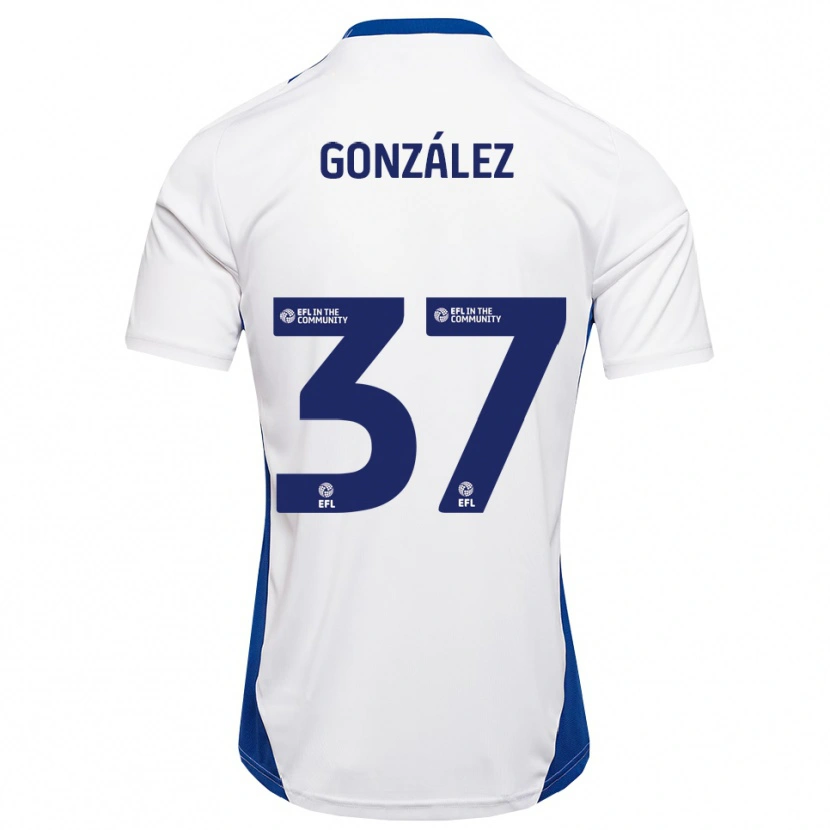 Danxen Uomo Maglia Dani González #37 Bianco Blu Kit Gara Away 2025/26 Maglietta