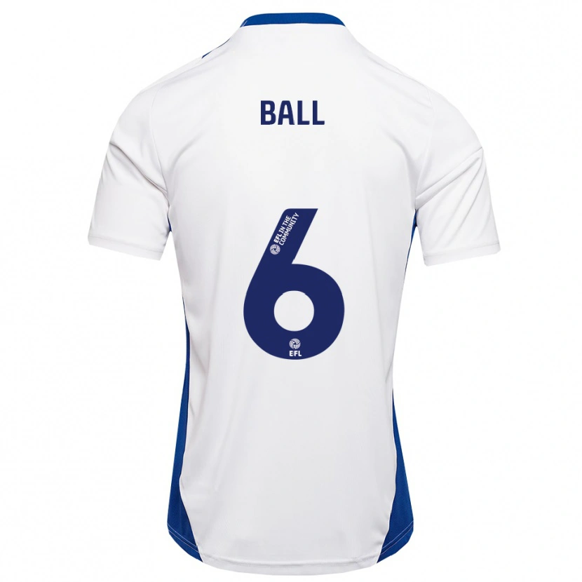 Danxen Uomo Maglia James Ball #6 Bianco Blu Kit Gara Away 2025/26 Maglietta