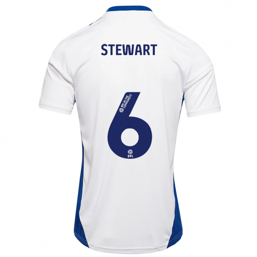 Danxen Uomo Maglia Alistair Stewart #6 Bianco Blu Kit Gara Away 2025/26 Maglietta